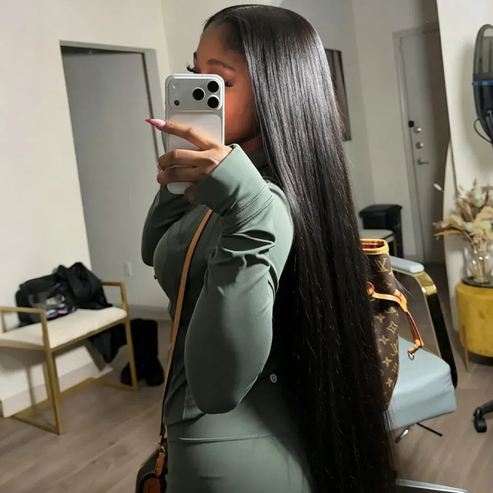 200 Density Straight Human Hair Lace Frontal Wig 13x6 Transparent Lace Frontal Human Hair Wigs 42 Inch Preplucked Wigs For Women
