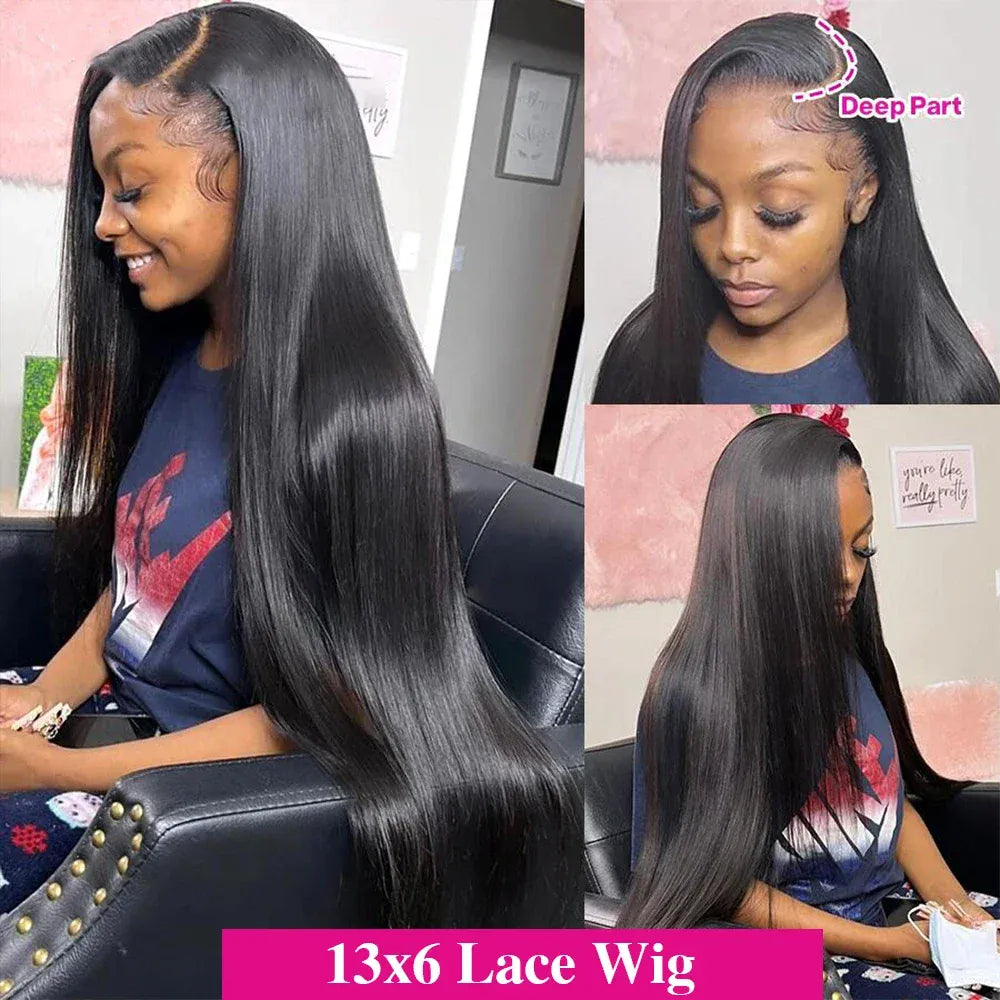 200 Density Straight Human Hair Lace Frontal Wig 13x6 Transparent Lace Frontal Human Hair Wigs 42 Inch Preplucked Wigs For Women