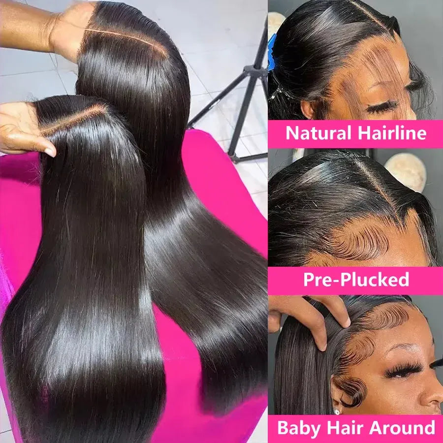 200 Density Straight Human Hair Lace Frontal Wig 13x6 Transparent Lace Frontal Human Hair Wigs 42 Inch Preplucked Wigs For Women