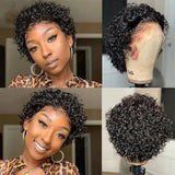 200% Pixie Cut Wigs Human Hair Short Curly Lace Front Human Hair Wigs For Women Water Wave Bob Wig 13x1 Transparent Lace Wigs
