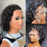 200% Pixie Cut Wigs Human Hair Short Curly Lace Front Human Hair Wigs For Women Water Wave Bob Wig 13x1 Transparent Lace Wigs