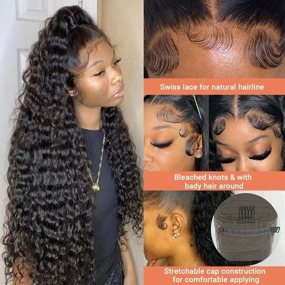 200% Real Density Deep Wave Lace Front Wig 13x6 Hd Lace Frontal Wig 13x4 Curly ≥98% Human Hair Wigs For Women 360 PrePlucked Wig