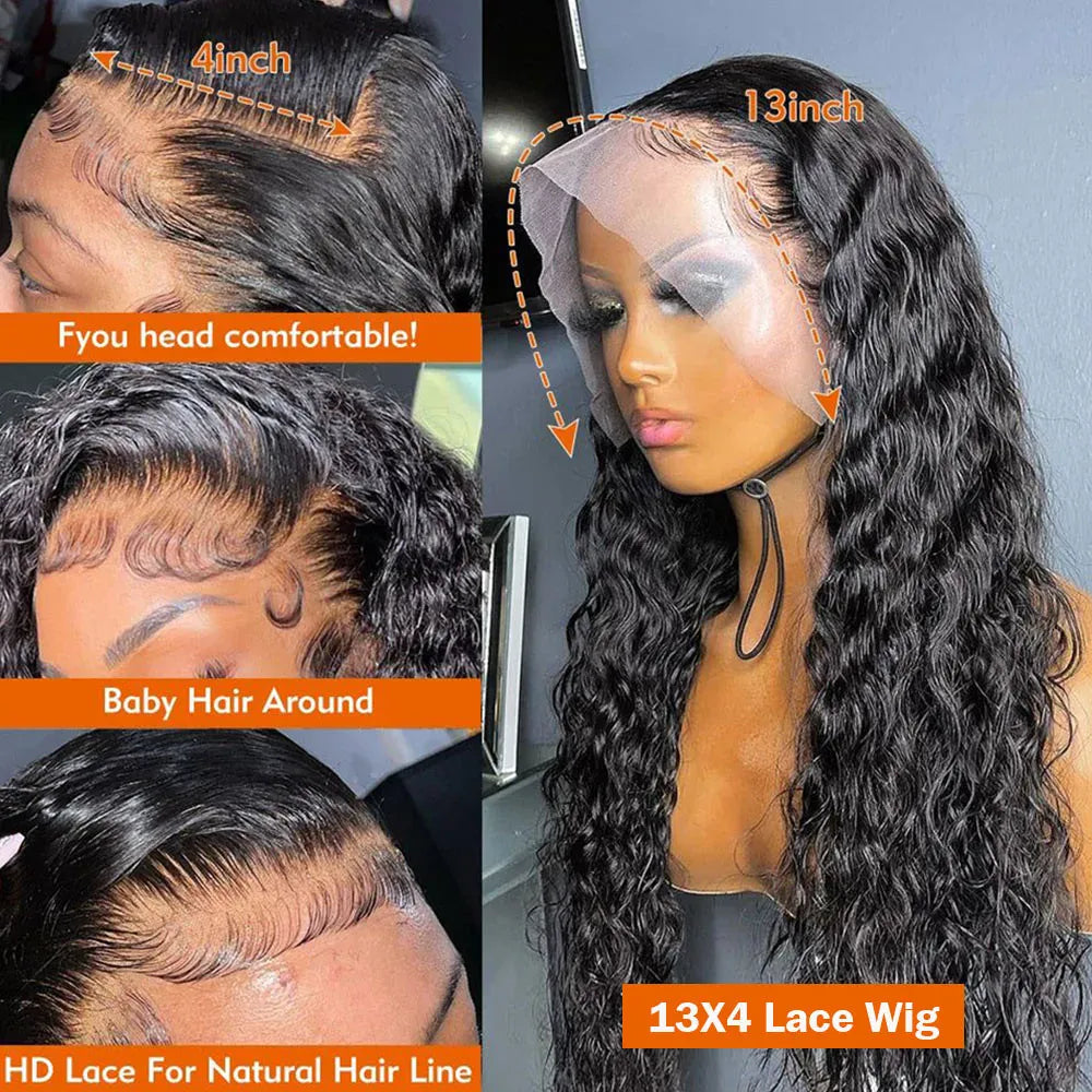 200% Real Density Deep Wave Lace Front Wig 13x6 Hd Lace Frontal Wig 13x4 Curly ≥98% Human Hair Wigs For Women 360 PrePlucked Wig
