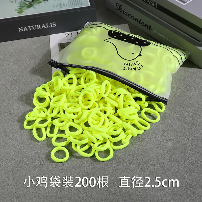 200Pcs Children's Hair Band Headgear Baby Rubber Band Women's Tie Head Girls' Headband High Elasticity Rope Hair Accessories