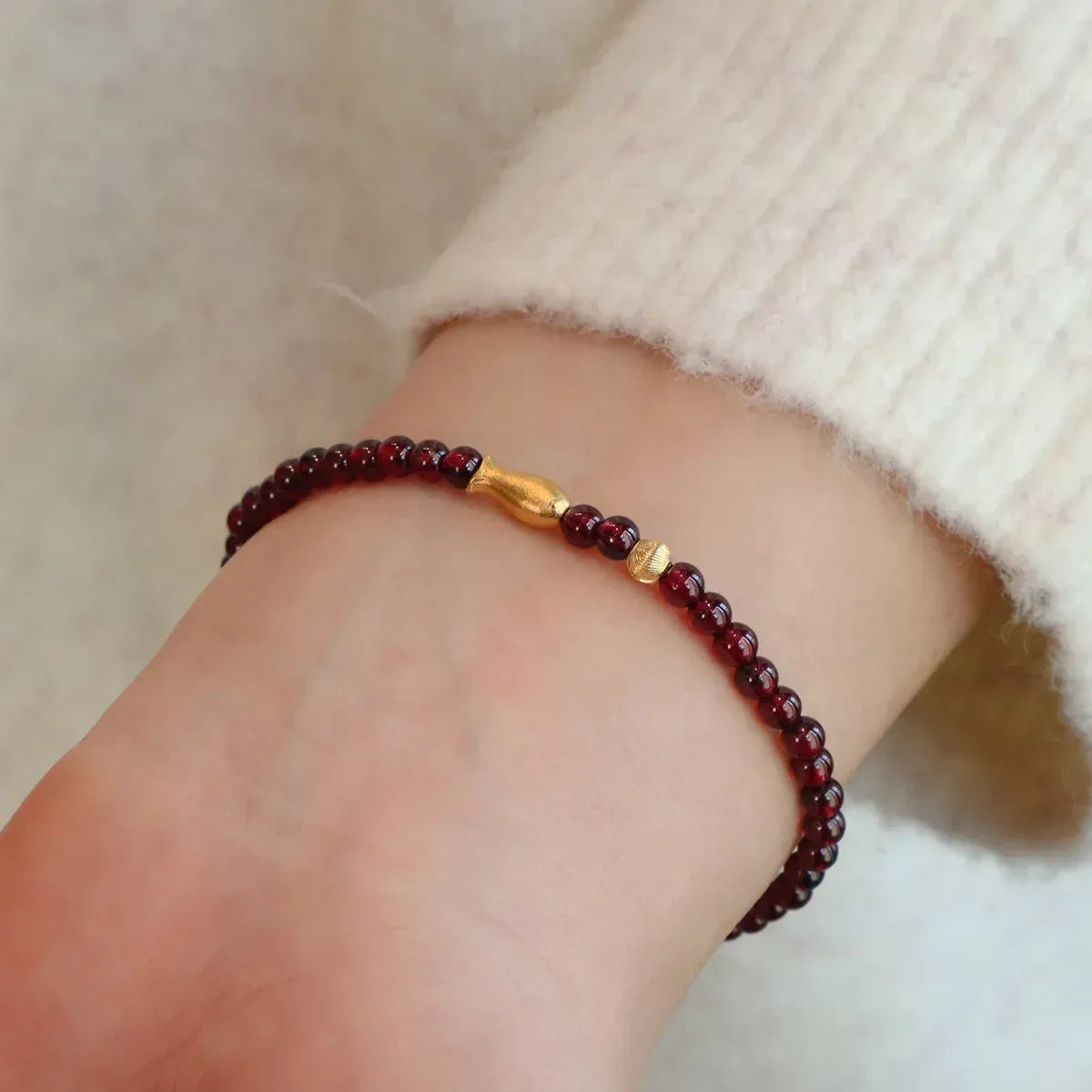 2026 3MM Garnet Bracelet with Aqua Jade & Agate, Gold Plated Stackable Beaded Bracelets for Women, Healing Crystal Gift 1420