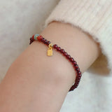 2026 3MM Garnet Bracelet with Aqua Jade & Agate, Gold Plated Stackable Beaded Bracelets for Women, Healing Crystal Gift 1420