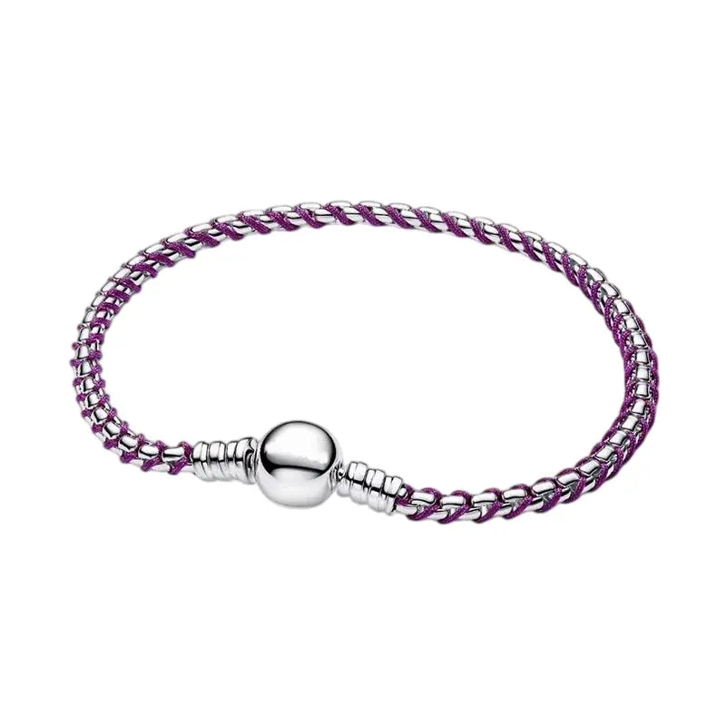 2026 New 925 Silver Colored Rope Weaving Logo Gold Pearl Adjustable Bracelet Display Tool DIY Exquisite Charm Jewelry Gift