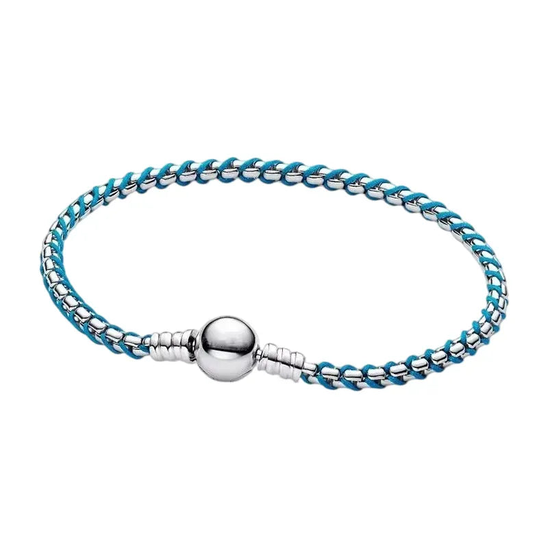 2026 New 925 Silver Colored Rope Weaving Logo Gold Pearl Adjustable Bracelet Display Tool DIY Exquisite Charm Jewelry Gift