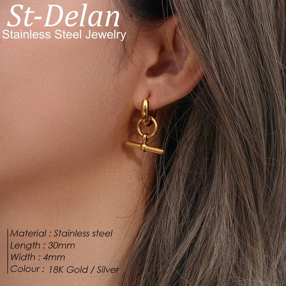 2026 New Retro Stainless Steel Double Layer Earrings Exaggerated Punk Rock Style Personalized Jewelry for Women