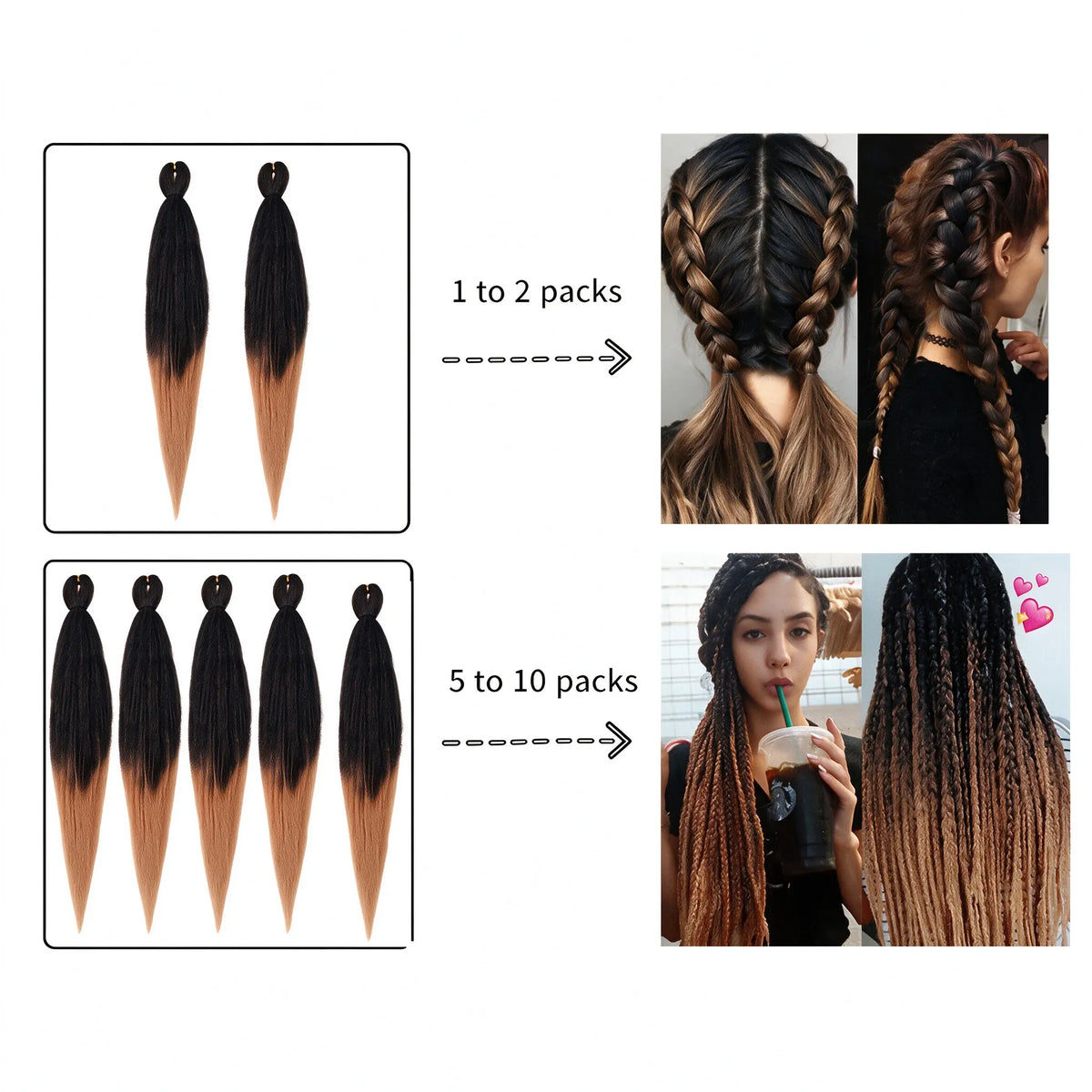 20Inch Synthetic 5PCS  Pre Stretched Braiding Ombre Hair Extension for Black Women Yaki Straight EZ Braid Hair Piece