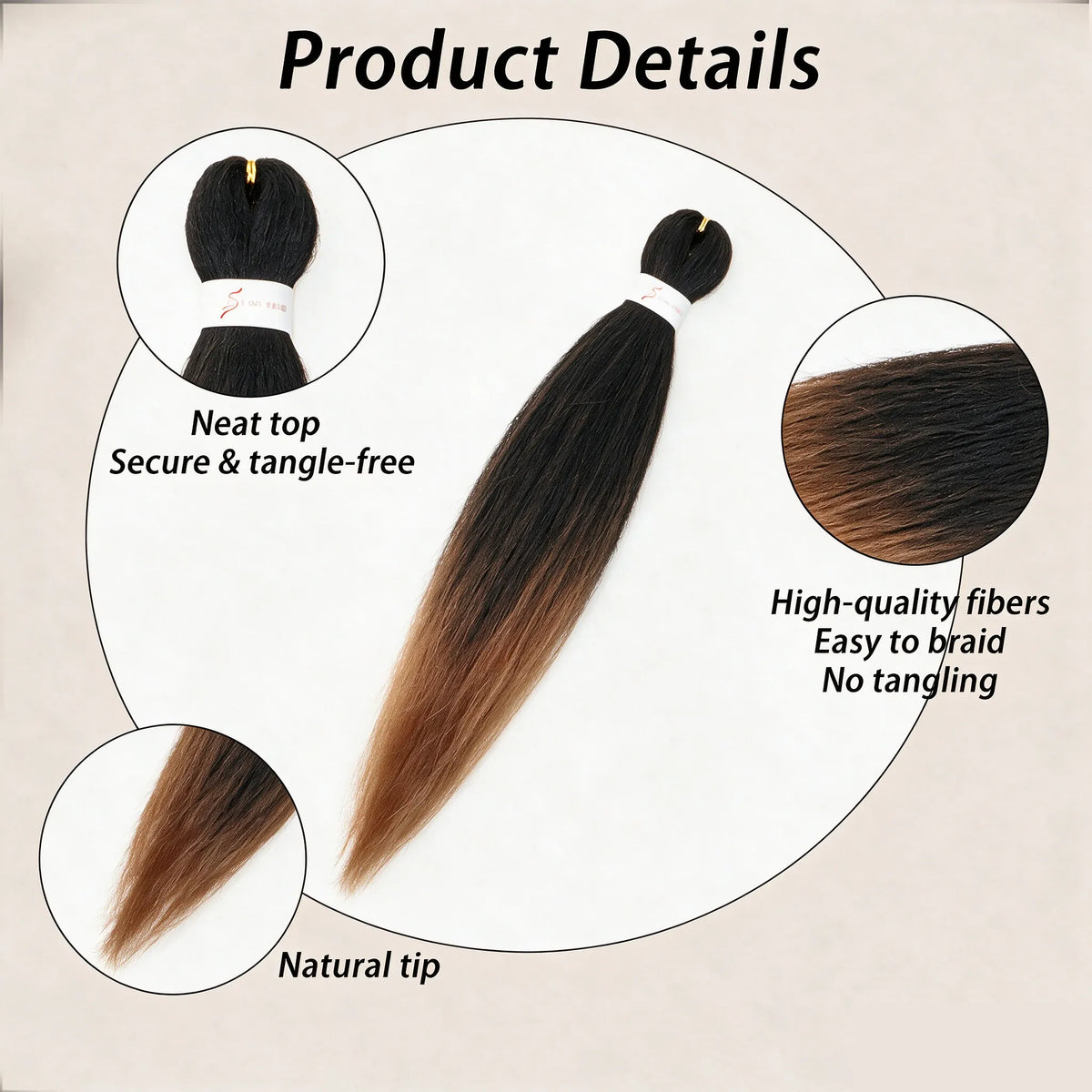20Inch Synthetic 5PCS  Pre Stretched Braiding Ombre Hair Extension for Black Women Yaki Straight EZ Braid Hair Piece