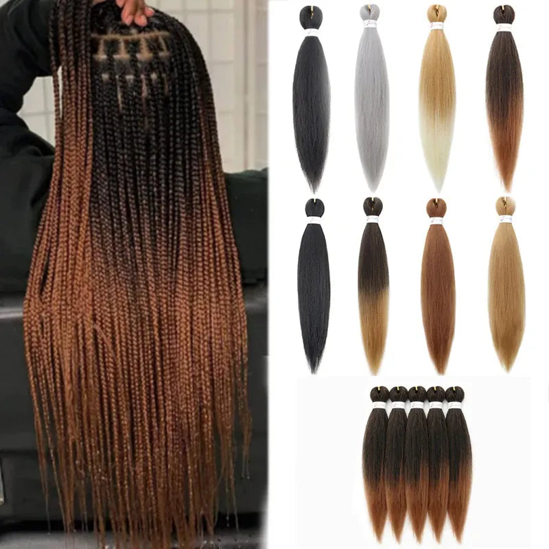 20Inch Synthetic 5PCS  Pre Stretched Braiding Ombre Hair Extension for Black Women Yaki Straight EZ Braid Hair Piece