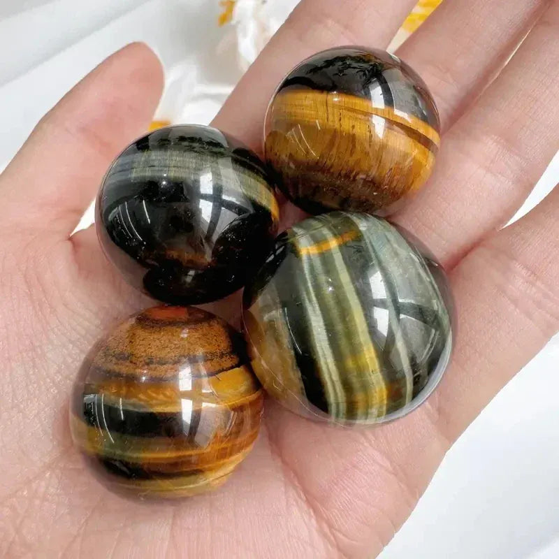 20pcs Blue Yellow Tiger Eye Sphere 15-25mm Natural Quartz Crystal Ball Loose Stone Jewelry Making Home Decor Crafts