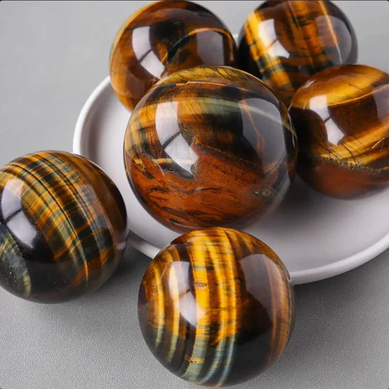 20pcs Blue Yellow Tiger Eye Sphere 15-25mm Natural Quartz Crystal Ball Loose Stone Jewelry Making Home Decor Crafts
