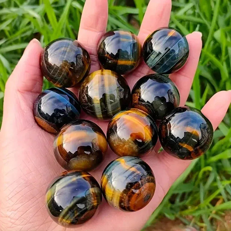 20pcs Blue Yellow Tiger Eye Sphere 15-25mm Natural Quartz Crystal Ball Loose Stone Jewelry Making Home Decor Crafts
