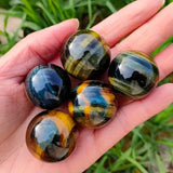 20pcs Blue Yellow Tiger Eye Sphere 15-25mm Natural Quartz Crystal Ball Loose Stone Jewelry Making Home Decor Crafts