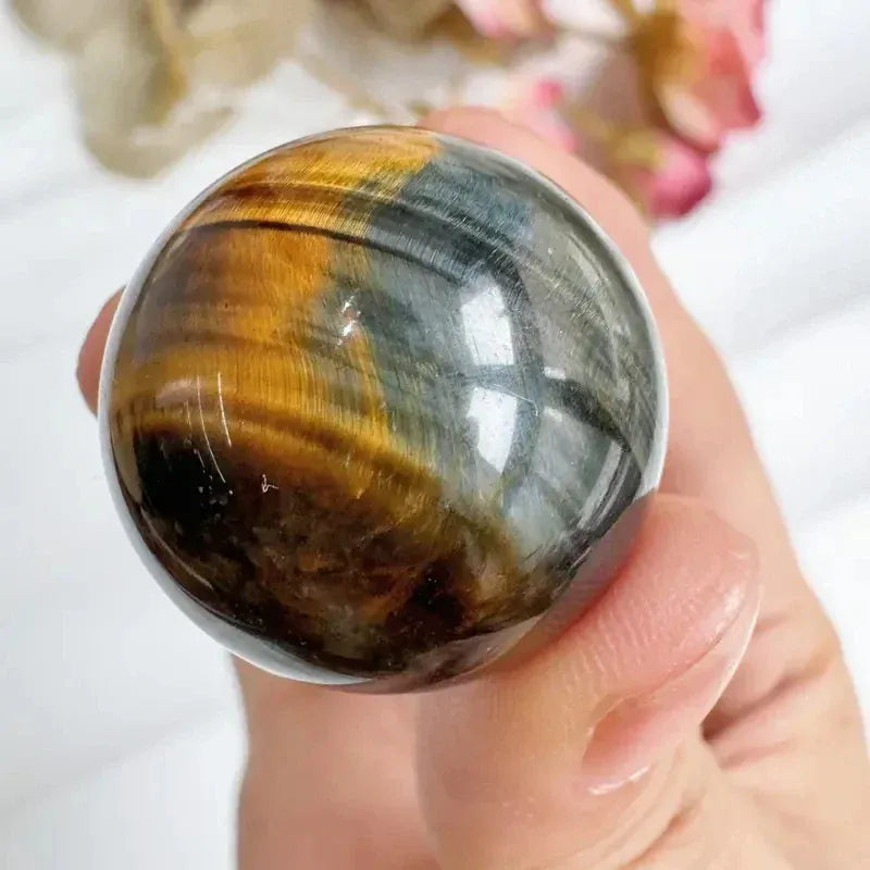 20pcs Blue Yellow Tiger Eye Sphere 15-25mm Natural Quartz Crystal Ball Loose Stone Jewelry Making Home Decor Crafts