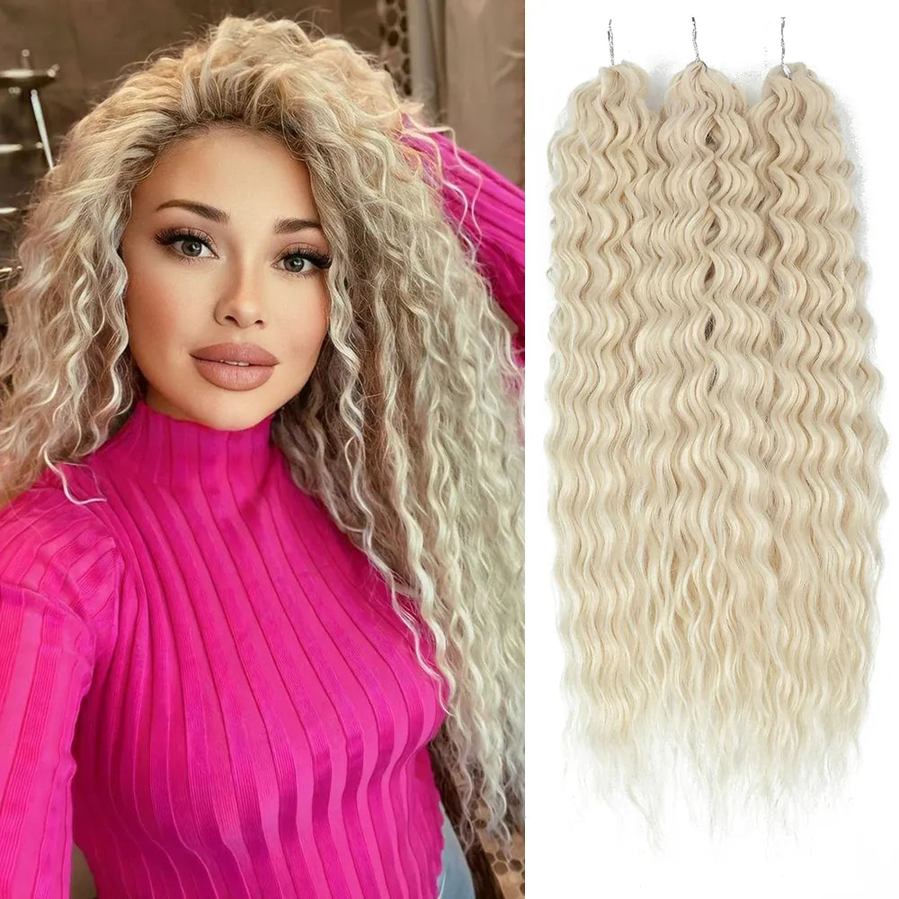 22" 300g Curl Crochet Hair Ombre Grey Orange Blonde Synthetic Water Wave Twist Crochet Hair Afro Curls Braiding Hair Extension