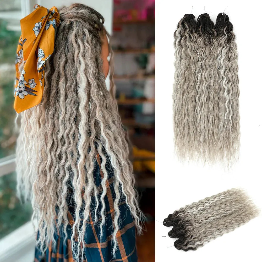 22" 300g Curl Crochet Hair Ombre Grey Orange Blonde Synthetic Water Wave Twist Crochet Hair Afro Curls Braiding Hair Extension