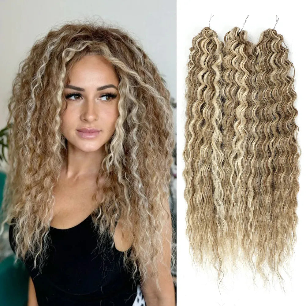 22" 300g Curl Crochet Hair Ombre Grey Orange Blonde Synthetic Water Wave Twist Crochet Hair Afro Curls Braiding Hair Extension