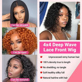HSF Marketplace 220% curly deep wave lace front bob wig, 14–16 inch Brazilian human hair with transparent lace