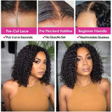 HSF Marketplace 220% curly deep wave lace front bob wig, 14–16 inch Brazilian human hair with transparent lace parting
