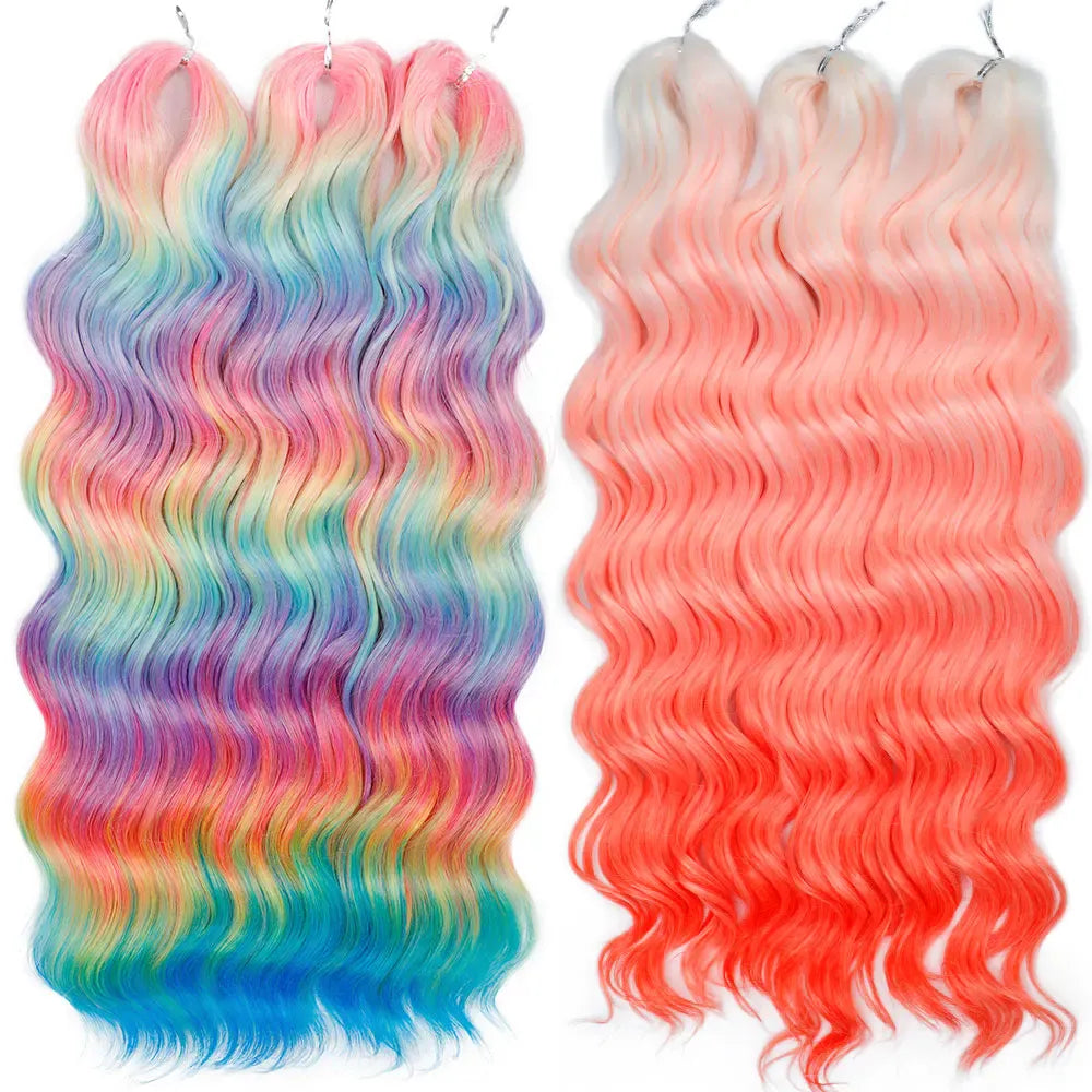 24 Inch Anna Hair Synthetic Loose Deep Wave Braiding Hair Extensions Rainbow Color Ombre Blonde Curl Twist Crochet Hair 300G
