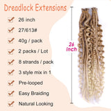 24 Inch Synthetic 16Strands/Lot SE Dreadlocs Braids Hair Extensions, 3 In 1 Mixed Hippie Style Single End Dreadslocks for Women