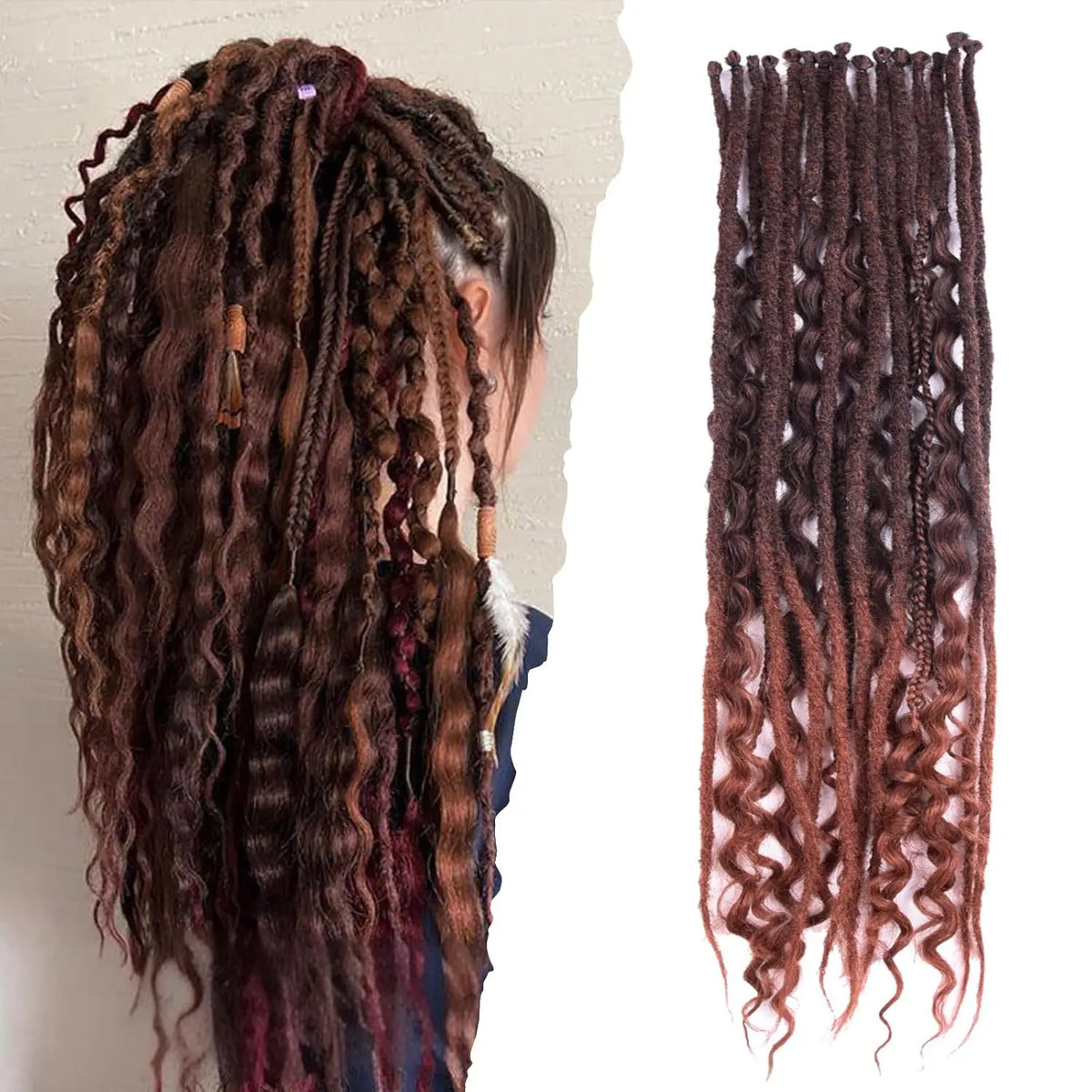 24 Inch Synthetic 16Strands/Lot SE Dreadlocs Braids Hair Extensions, 3 In 1 Mixed Hippie Style Single End Dreadslocks for Women