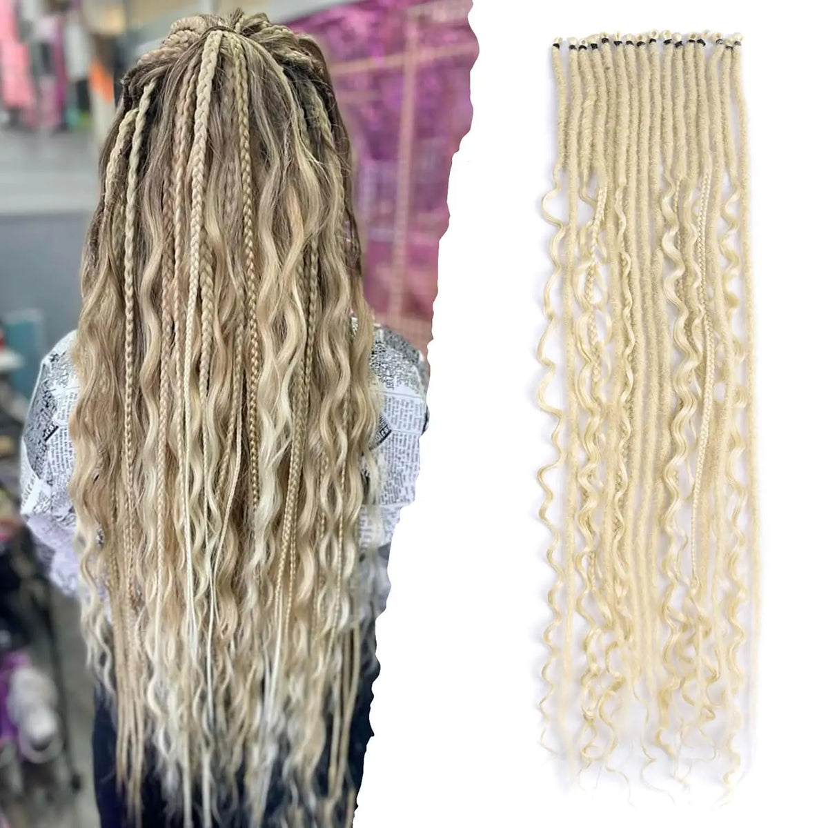 24 Inch Synthetic 16Strands/Lot SE Dreadlocs Braids Hair Extensions, 3 In 1 Mixed Hippie Style Single End Dreadslocks for Women