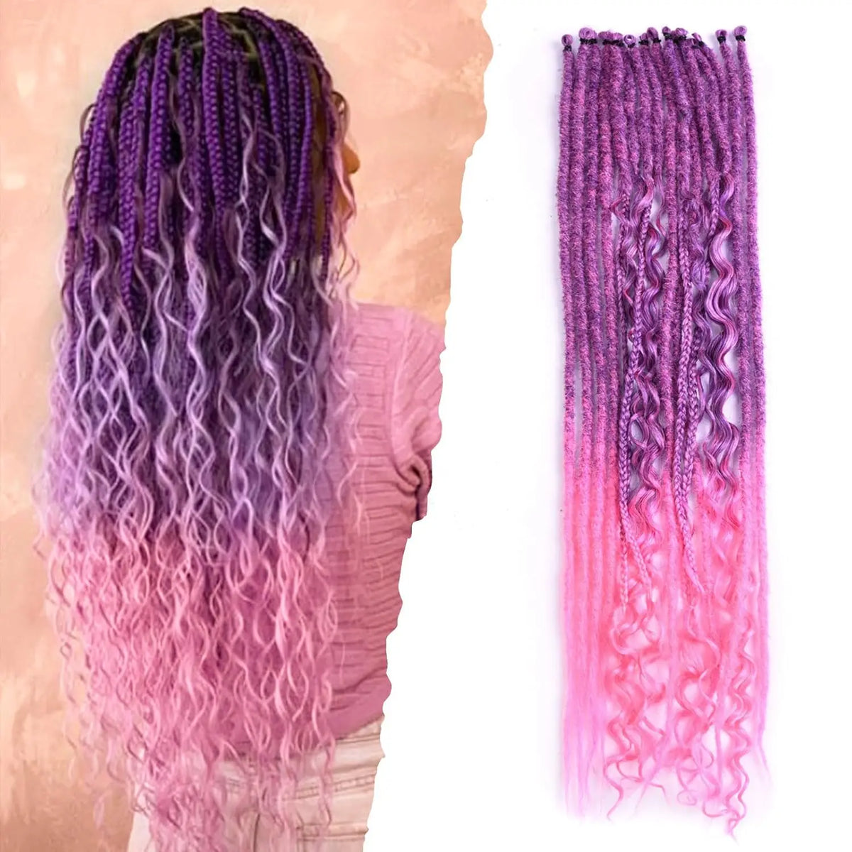 24 Inch Synthetic 16Strands/Lot SE Dreadlocs Braids Hair Extensions, 3 In 1 Mixed Hippie Style Single End Dreadslocks for Women
