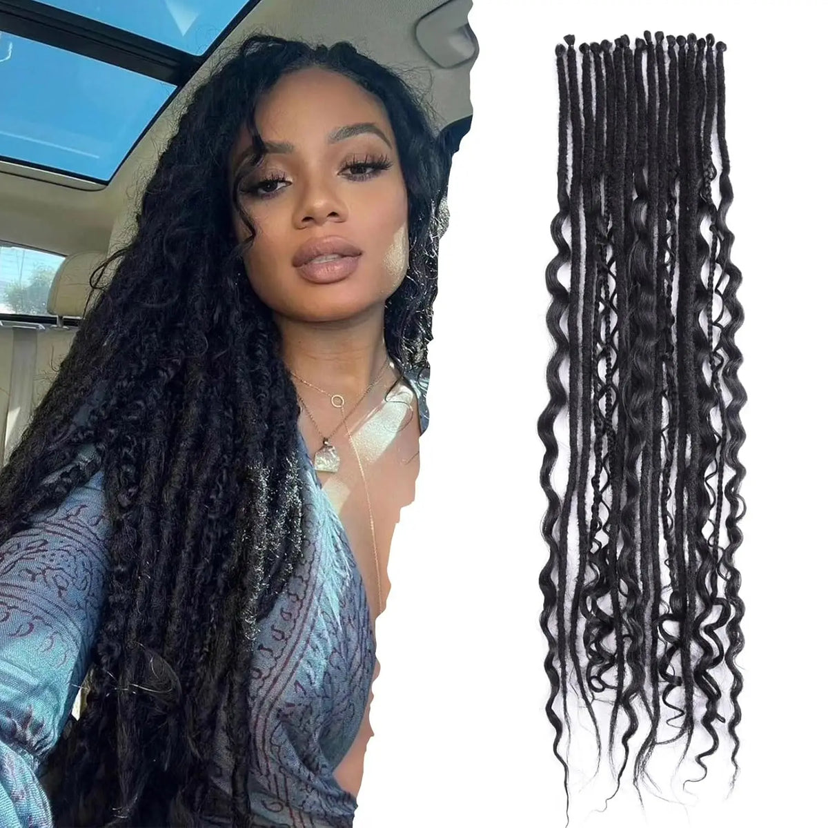 24 Inch Synthetic 16Strands/Lot SE Dreadlocs Braids Hair Extensions, 3 In 1 Mixed Hippie Style Single End Dreadslocks for Women