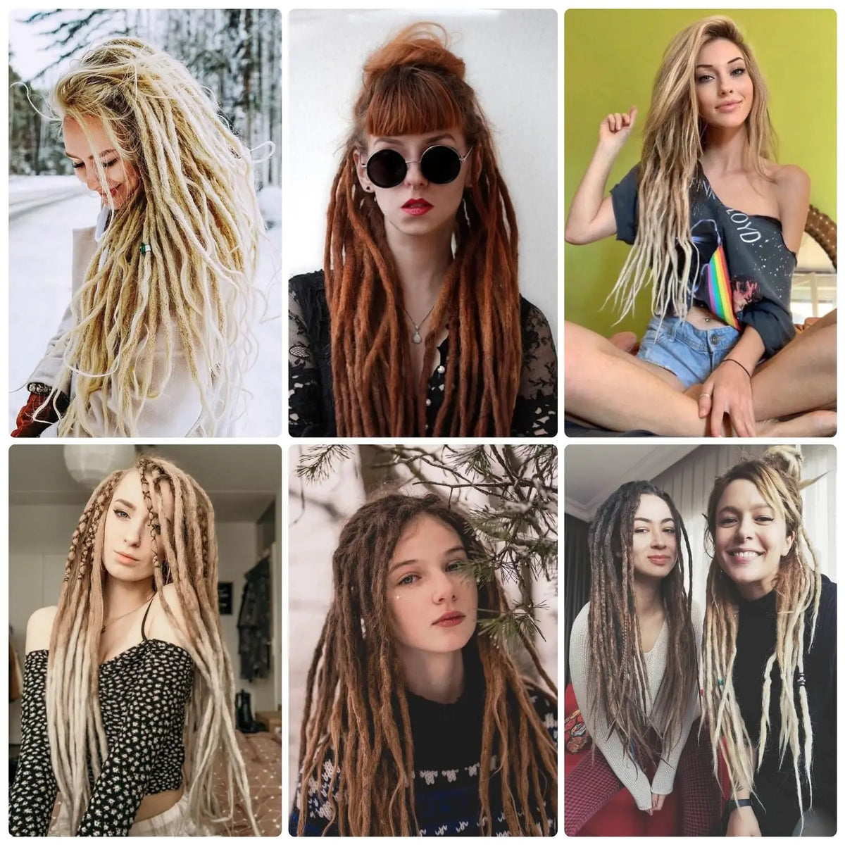 24 Inch Synthetic 16Strands/Lot SE Dreadlocs Braids Hair Extensions, 3 In 1 Mixed Hippie Style Single End Dreadslocks for Women
