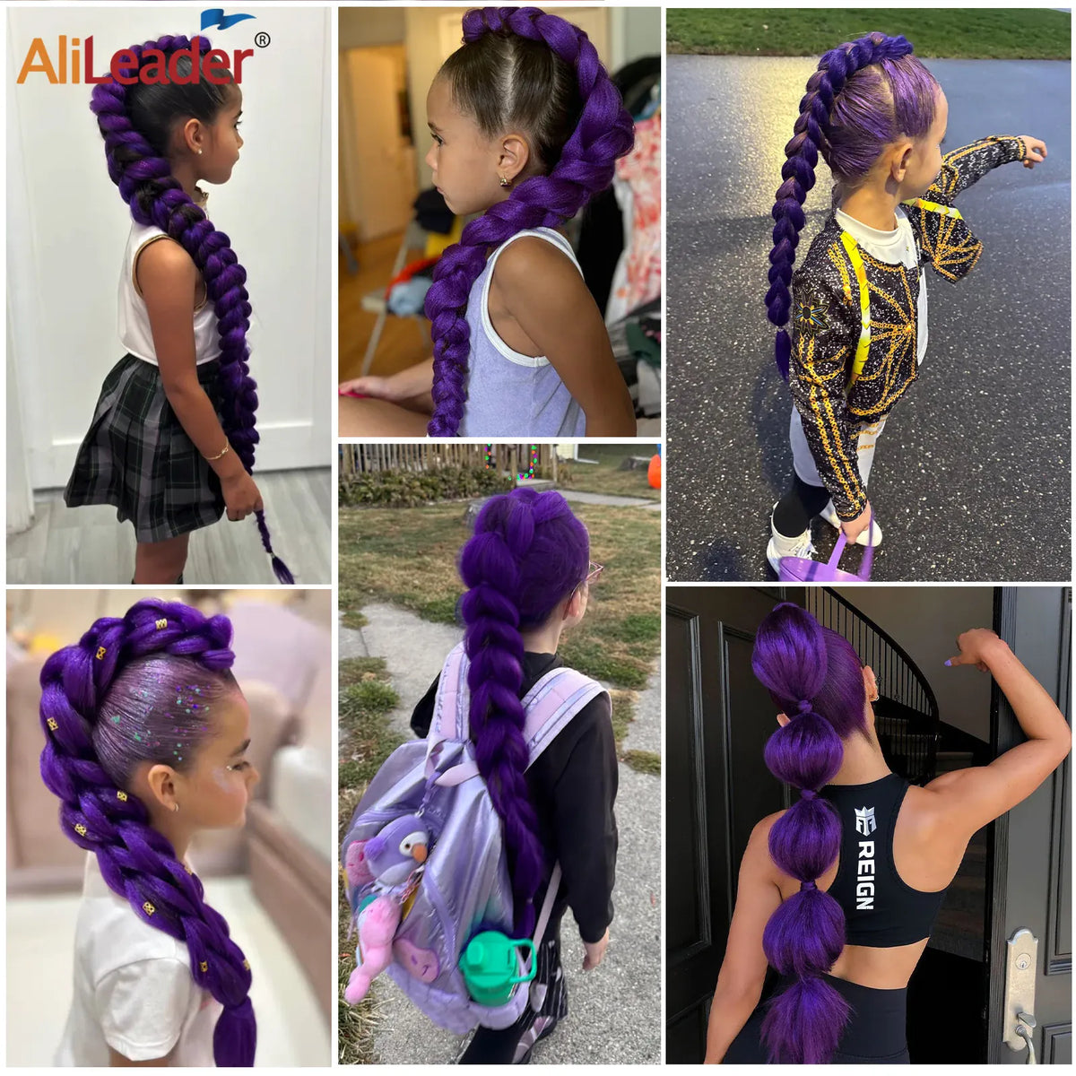 24Inch Diy Synthetic Braiding Hair Extensions Purple Braids Ponytail With Rubber Band Easy Clip In Ponytail For Cosplay Hallowee