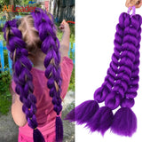 24Inch Diy Synthetic Braiding Hair Extensions Purple Braids Ponytail With Rubber Band Easy Clip In Ponytail For Cosplay Hallowee