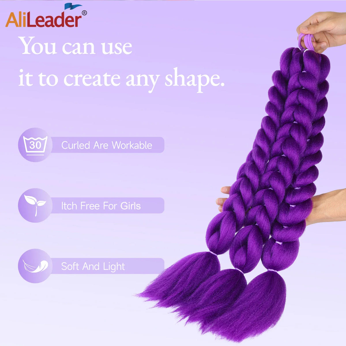 24Inch Diy Synthetic Braiding Hair Extensions Purple Braids Ponytail With Rubber Band Easy Clip In Ponytail For Cosplay Hallowee
