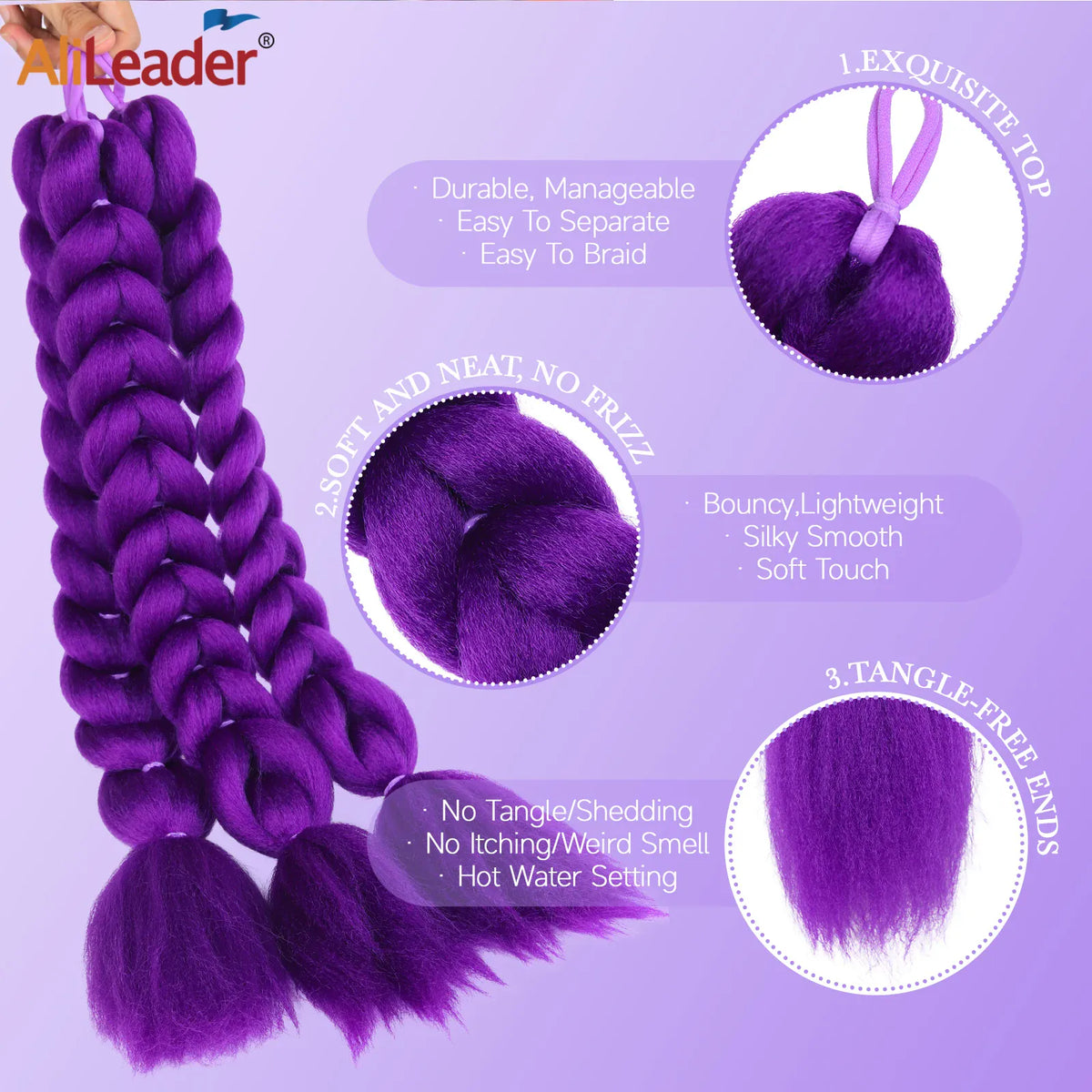 24Inch Diy Synthetic Braiding Hair Extensions Purple Braids Ponytail With Rubber Band Easy Clip In Ponytail For Cosplay Hallowee