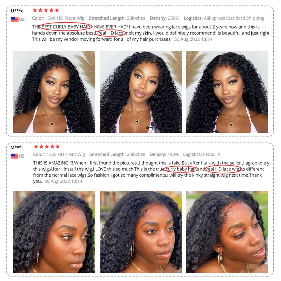 250% 13x6 HD Kinky Curly Wigs Human Hair Deep Wave Curly Lace Front Wigs Kinky Curly 4C Edges 13X4 Lace Frontal Wig For Women