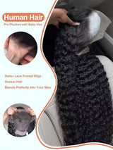 250% density HD lace front human hair wig with deep curly waves, pre-plucked transparent lace and baby hair