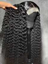 HSF 250% density HD lace front human hair wig with deep curly waves, pre-plucked hairline and baby hairs