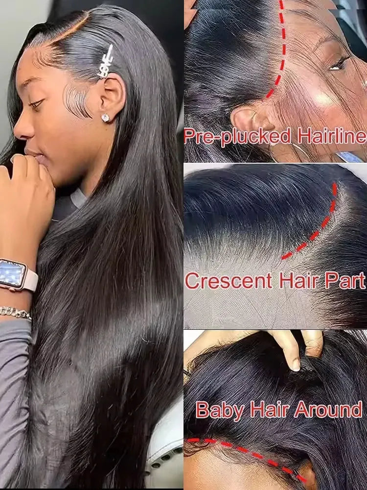 250% 40Inch Straight Lace Front Wigs Human Hair 13x6 HD Lace Frontal Wig 13X4 Bone Straight Human Hair Wig Pre Plucked For Women