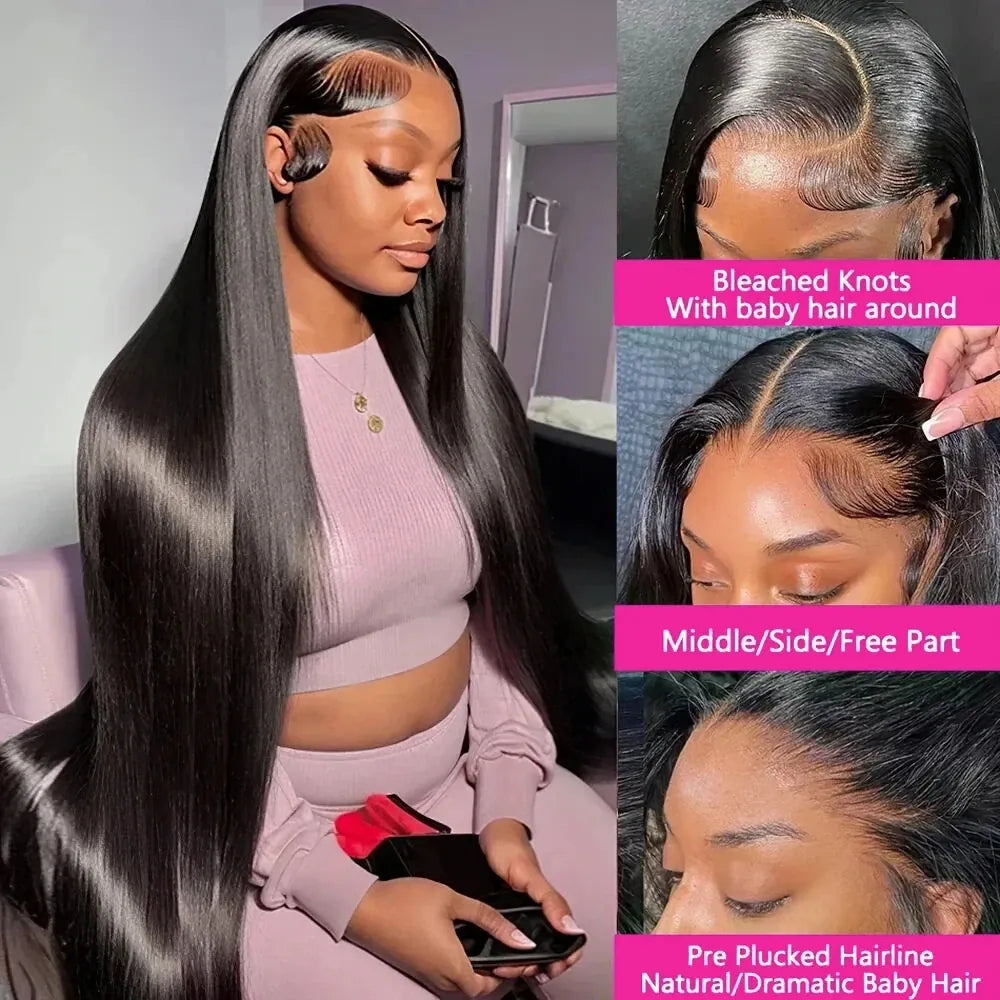 250% 40Inch Straight Lace Front Wigs Human Hair 13x6 HD Lace Frontal Wig 13X4 Bone Straight Human Hair Wig Pre Plucked For Women