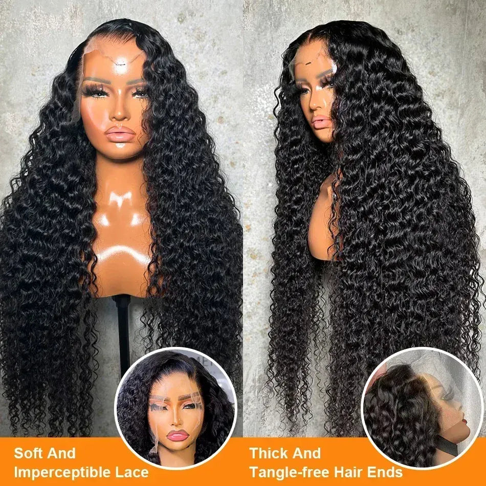 250 Density 100% Human Hair 13x6 HD 5x5 Glueless Deep Wave Lace Frontal Wigs 13x4 Curly Lace Front Wig 30 40 Inch Closure Black