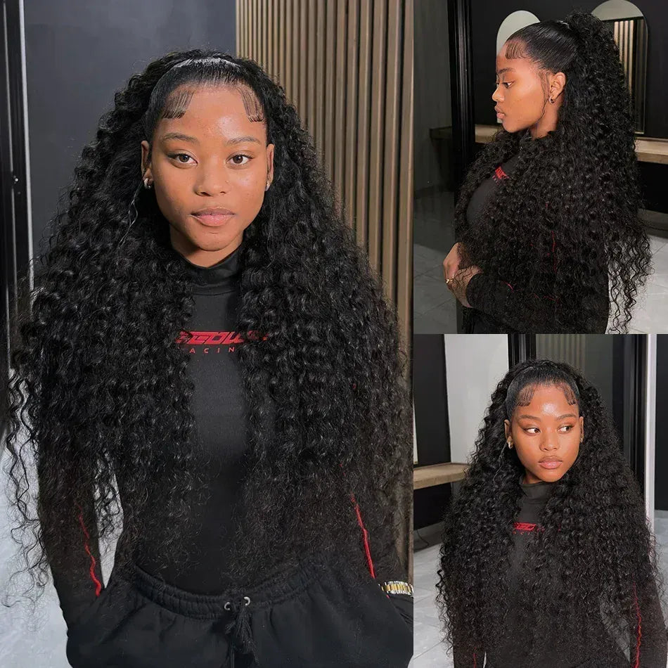 250 Density 100% Human Hair 13x6 HD 5x5 Glueless Deep Wave Lace Frontal Wigs 13x4 Curly Lace Front Wig 30 40 Inch Closure Black