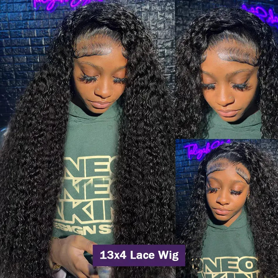 250% Density 13x6 HD Deep Wave Lace Frontal Wigs Brazilian Water Wave 30 40Inch Curly Lace Front Human Hair Wigs For Black Women