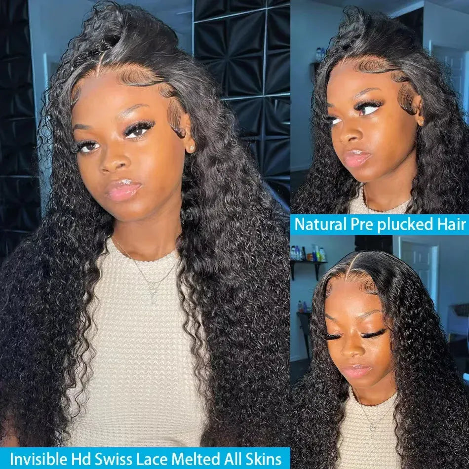 250% Density 13x6 HD Deep Wave Lace Frontal Wigs Brazilian Water Wave 30 40Inch Curly Lace Front Human Hair Wigs For Black Women