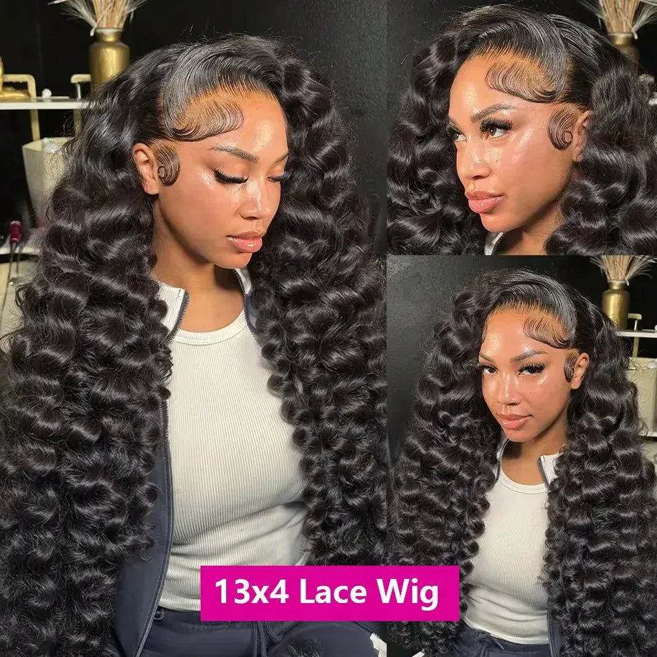250 Density 13x6 Hd Loose Deep Wave Frontal Wig 30 40 inch Transparent Lace Wigs 100% Human Hair Curly Lace Front Wig For Women