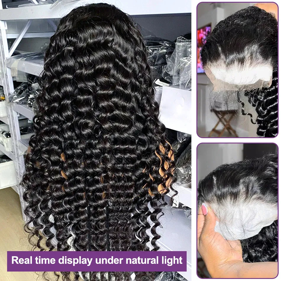 250 Density 13x6 Hd Loose Deep Wave Frontal Wig 30 40 inch Transparent Lace Wigs 100% Human Hair Curly Lace Front Wig For Women