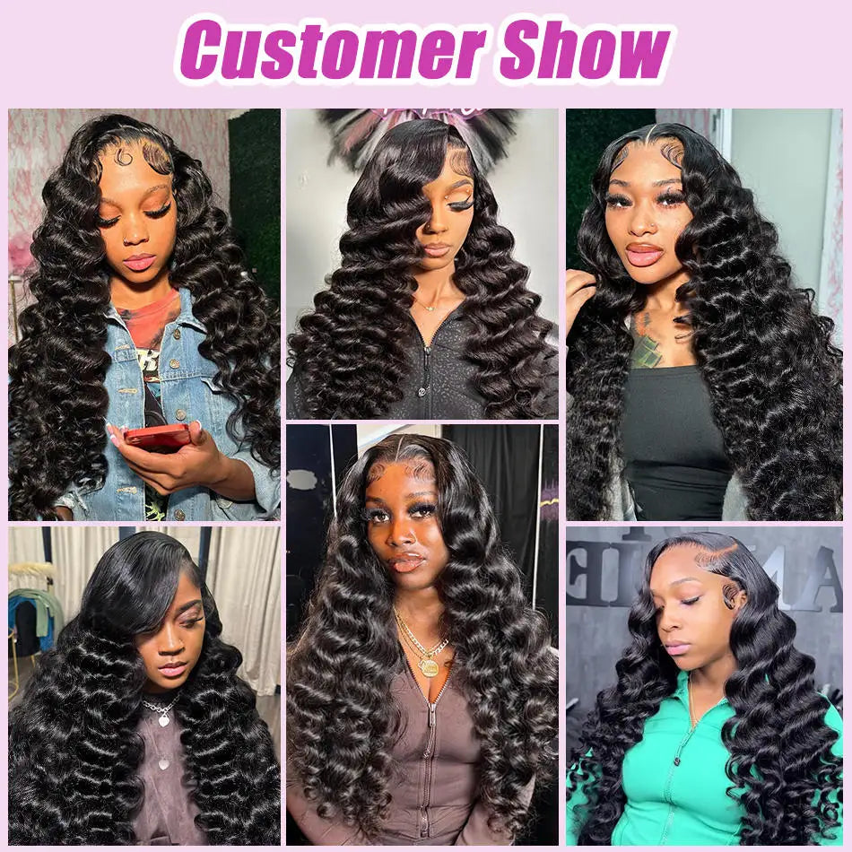 250 Density 13x6 Hd Loose Deep Wave Frontal Wig 30 40 inch Transparent Lace Wigs 100% Human Hair Curly Lace Front Wig For Women