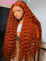 250% Density 30 36 Inch Ginger Orange Curly Human Hair Wig 350 Colored Deep Wave 13x4 13x6 HD Lace Frontal Human Hair Wig